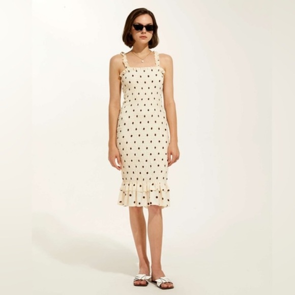 Cider Dresses & Skirts - CIDER Polka Dot Shirred Dress Midi Length Summer Dress Size-Small